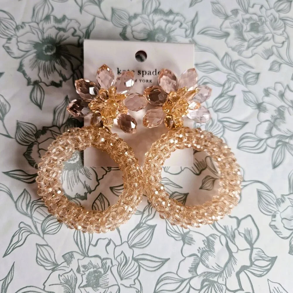 NWT Kate Spade Beaded Flower Hoop Earrings